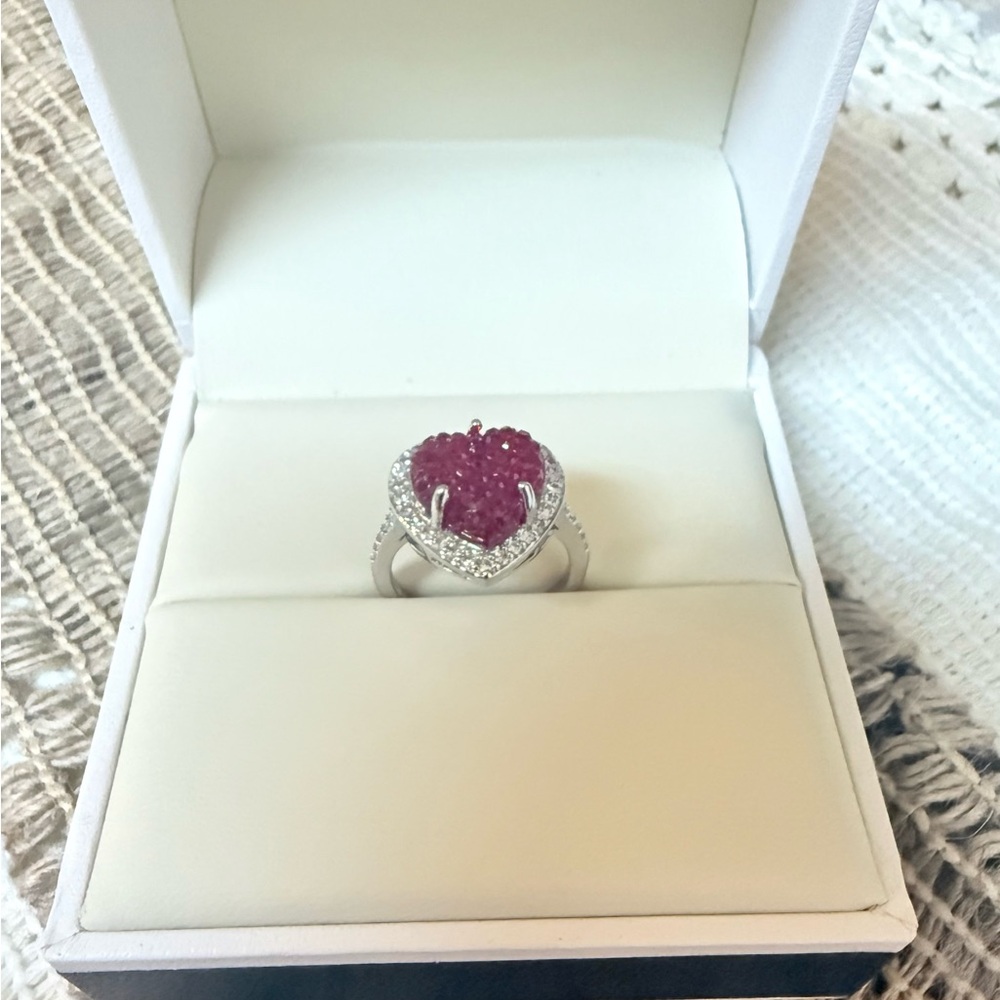 Elegant Pink Heart Ring with Silver Band